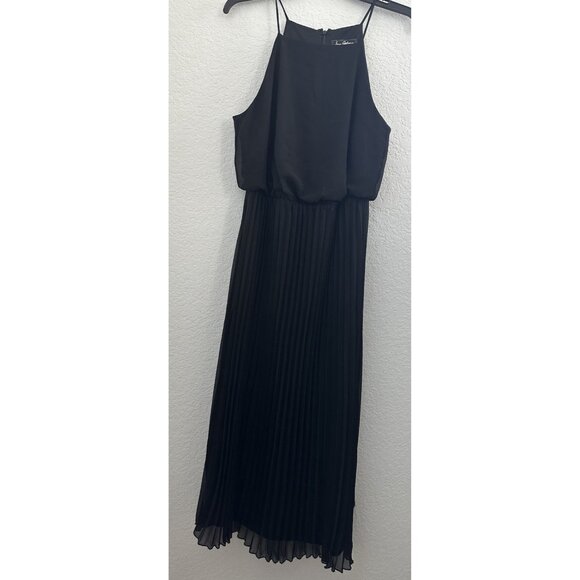 Sam Edelman Womens Midi Dress 4 Black Chiffon Pleated Going Out Goth Witchy READ - Picture 2 of 16